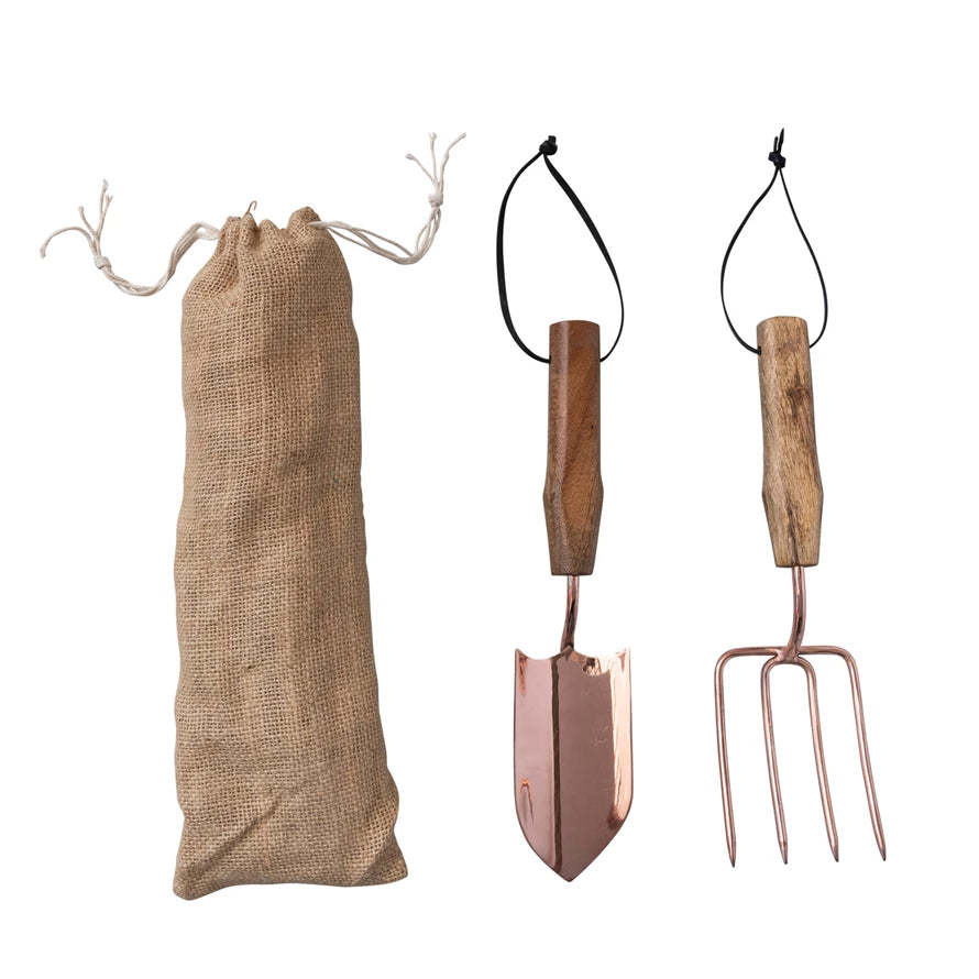 Copper Finish Stainless Steel Garden Tools in Drawstring Bag