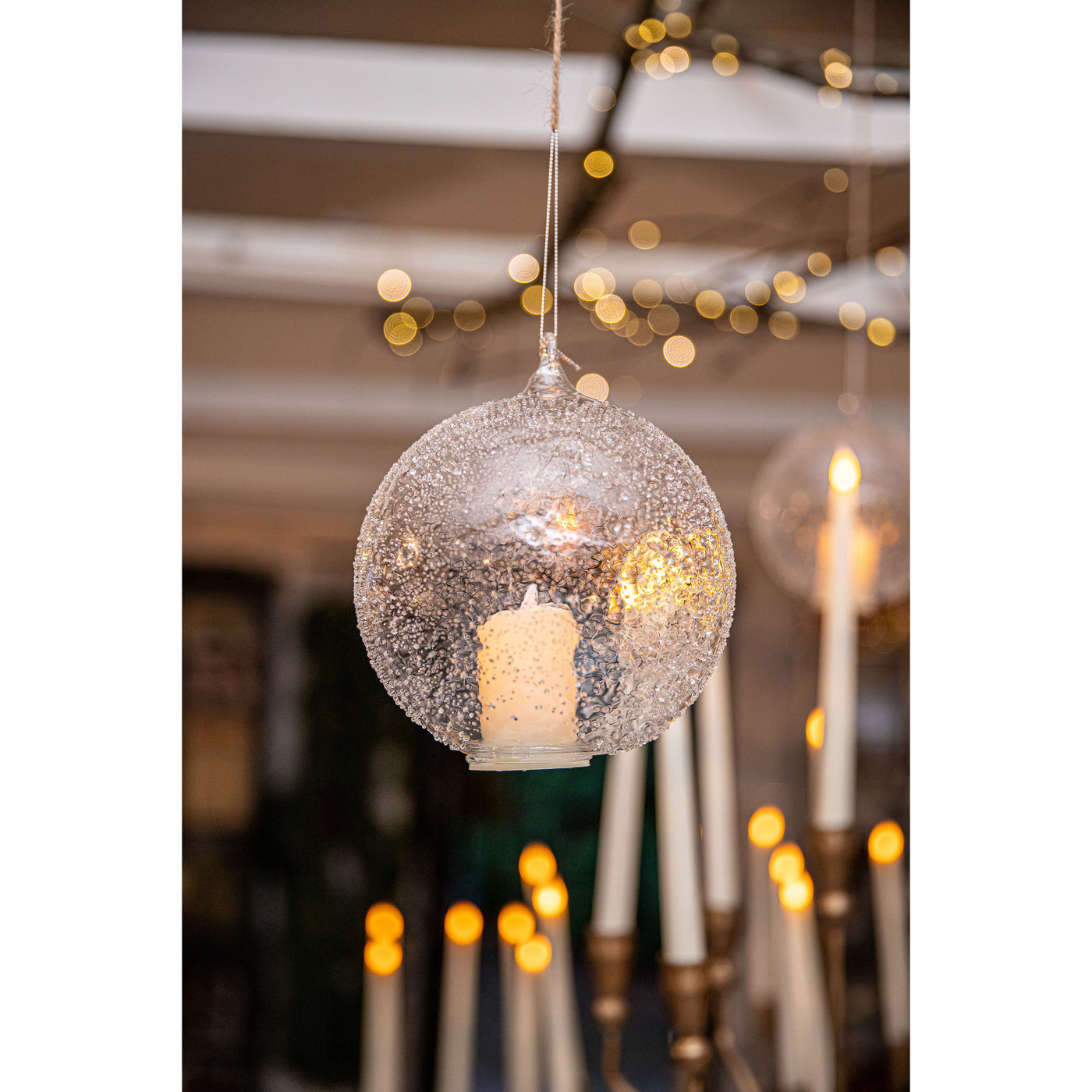 Textured Glass Ball with Flickering Candle - Choose Size