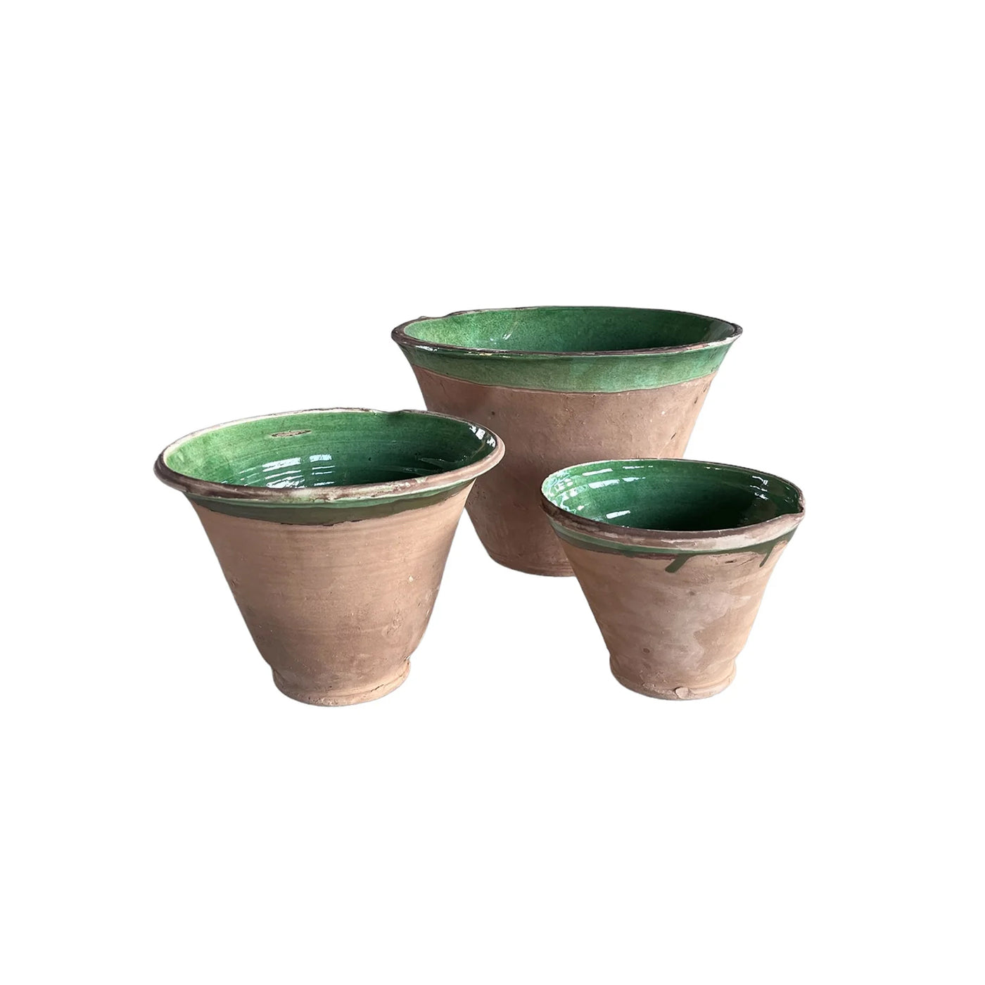 Handmade Mediterranean Crafted Bowls - Green -  Set of Three