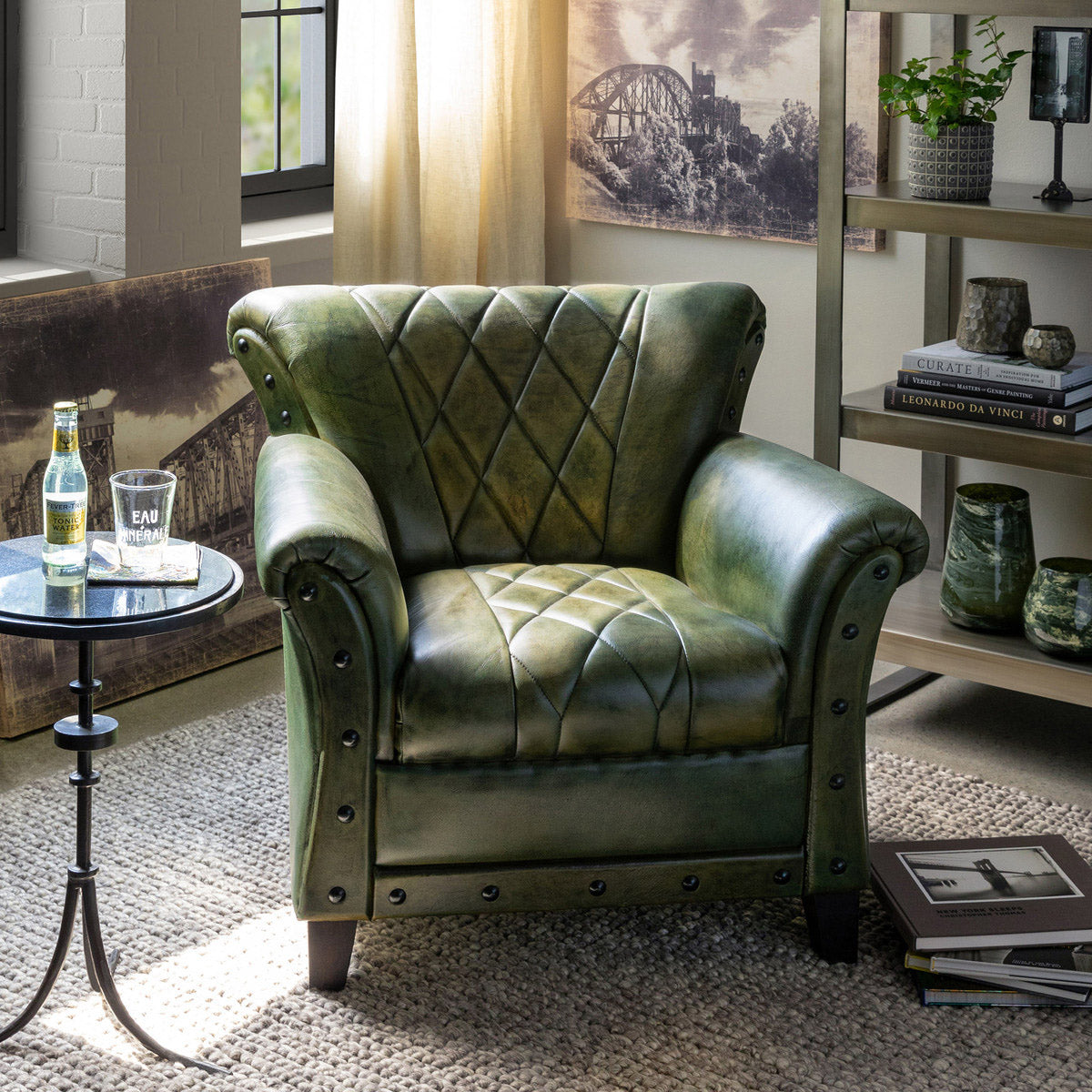 Conrad Forest Green Leather Armchair- More Coming Soon!