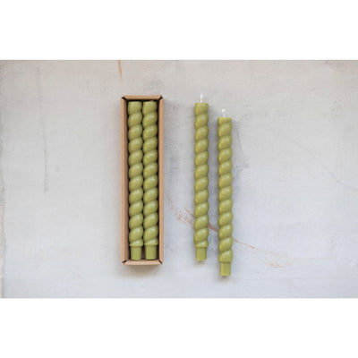 Set of 2 Boxed Twisted Taper Candles - Green