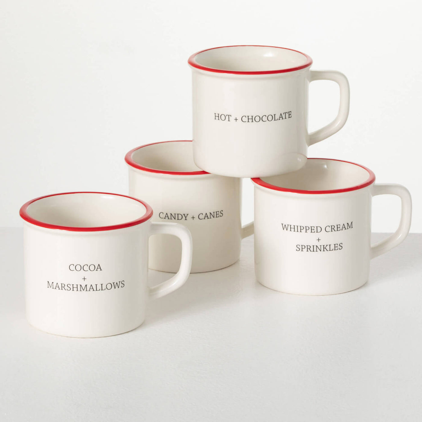 Set of 4 Red and White Holiday Mugs