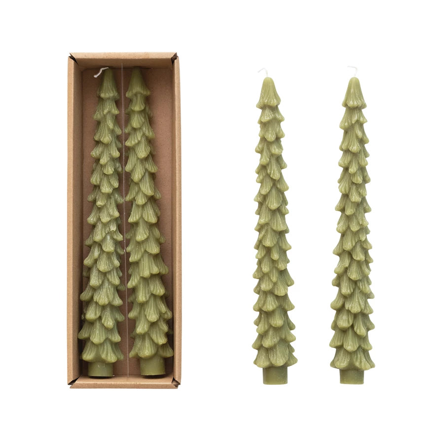 Set of 2 Tree Shaped Candles Tapers - Cedar Green