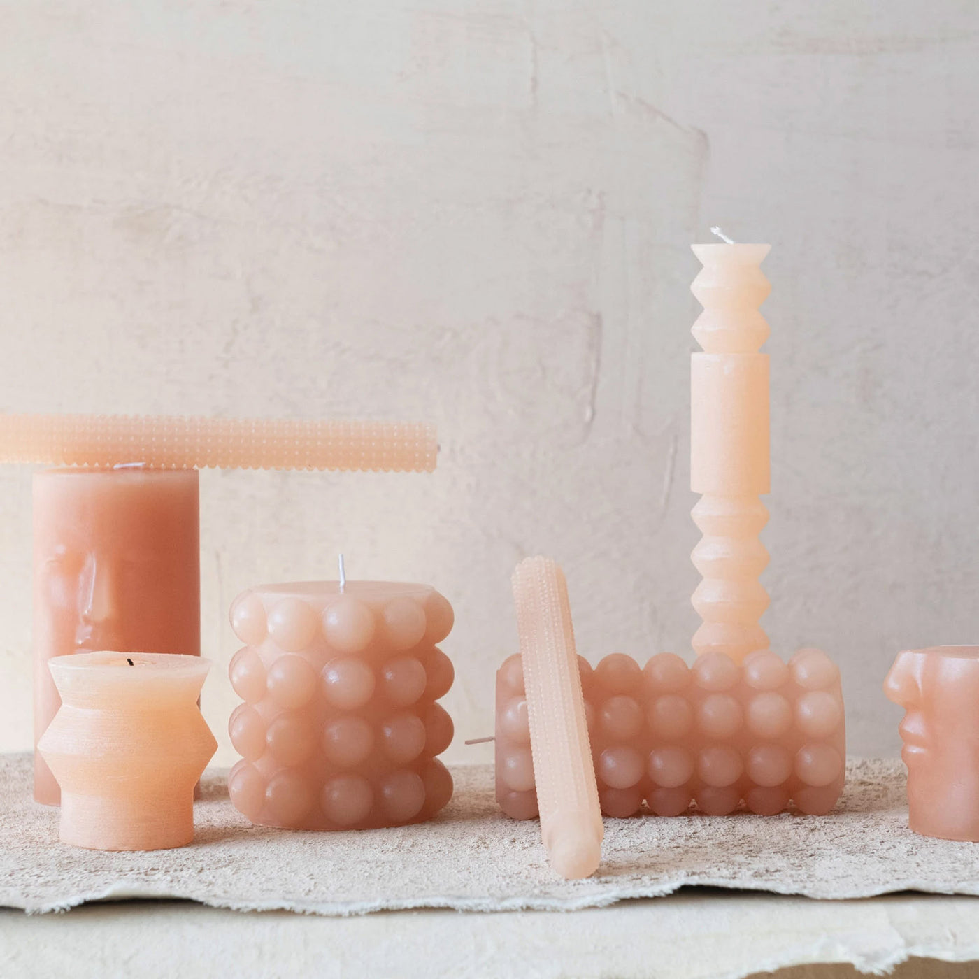 Set of 2 Pink Hobnail Taper Candles