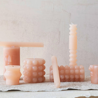 Set of 2 Pink Hobnail Taper Candles