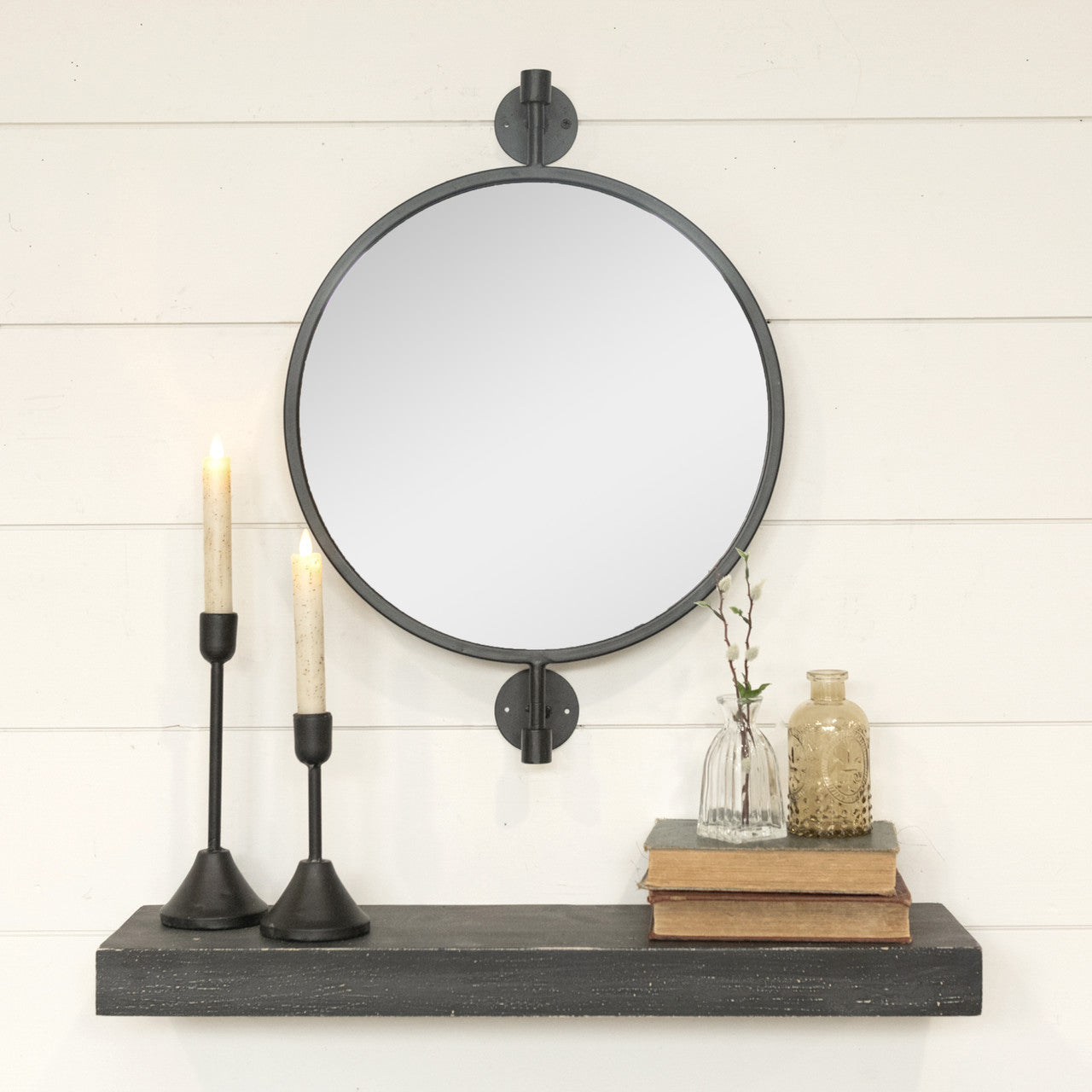 Round Wall Mirror - Black with Rustic Finish