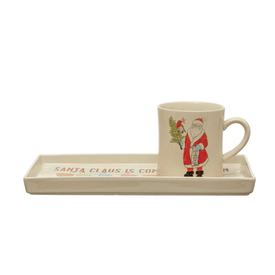 Santa Coming To Town Tray and Mug Set