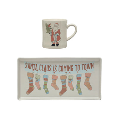 Santa Coming To Town Tray and Mug Set