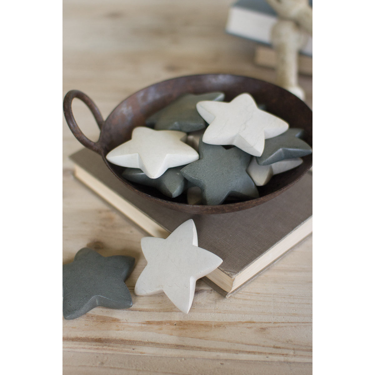 Set of 6 Grey and White Hand-Carved Stone Stars Bowl Filler