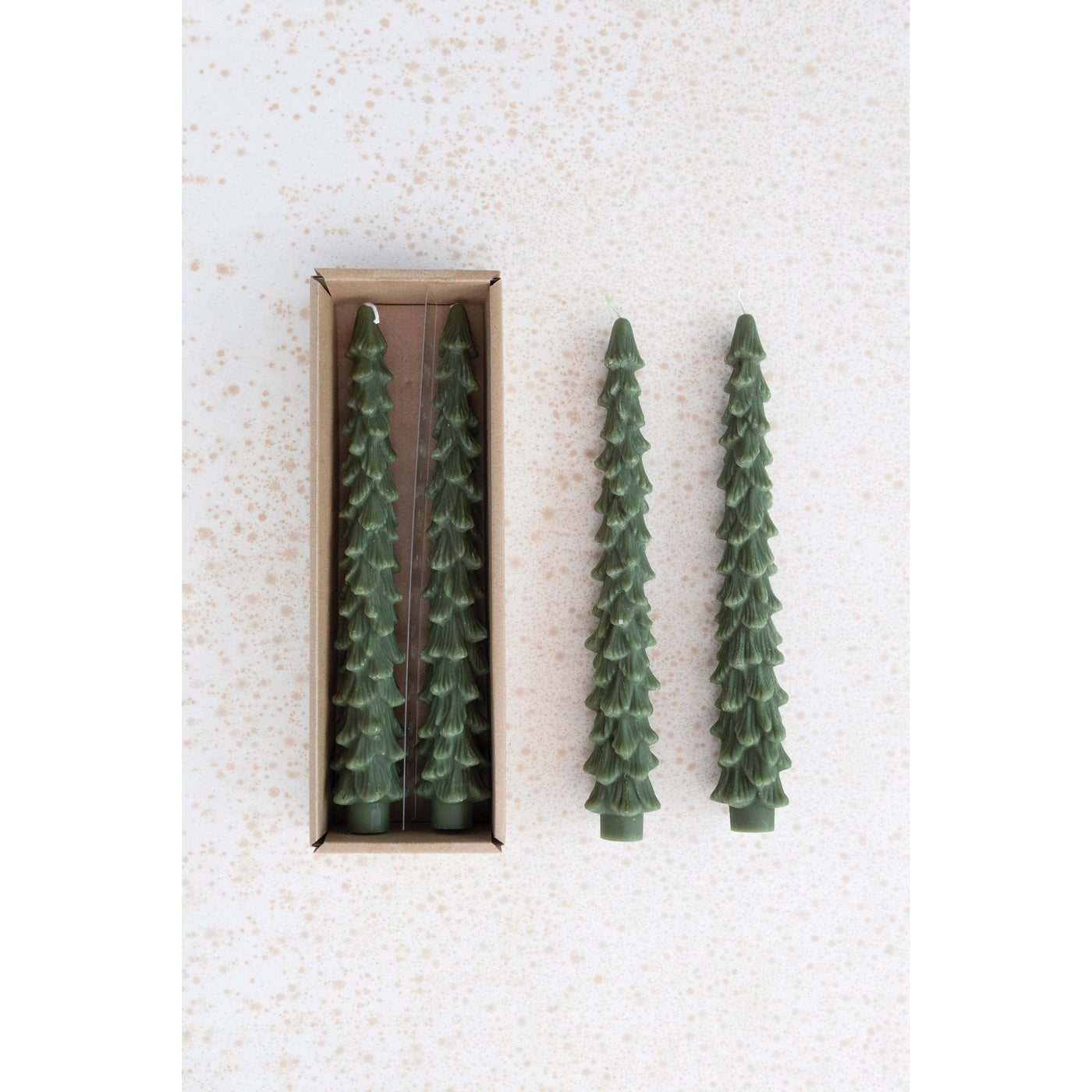 Set of 2 Tree Shaped Candles Tapers - Evergreen